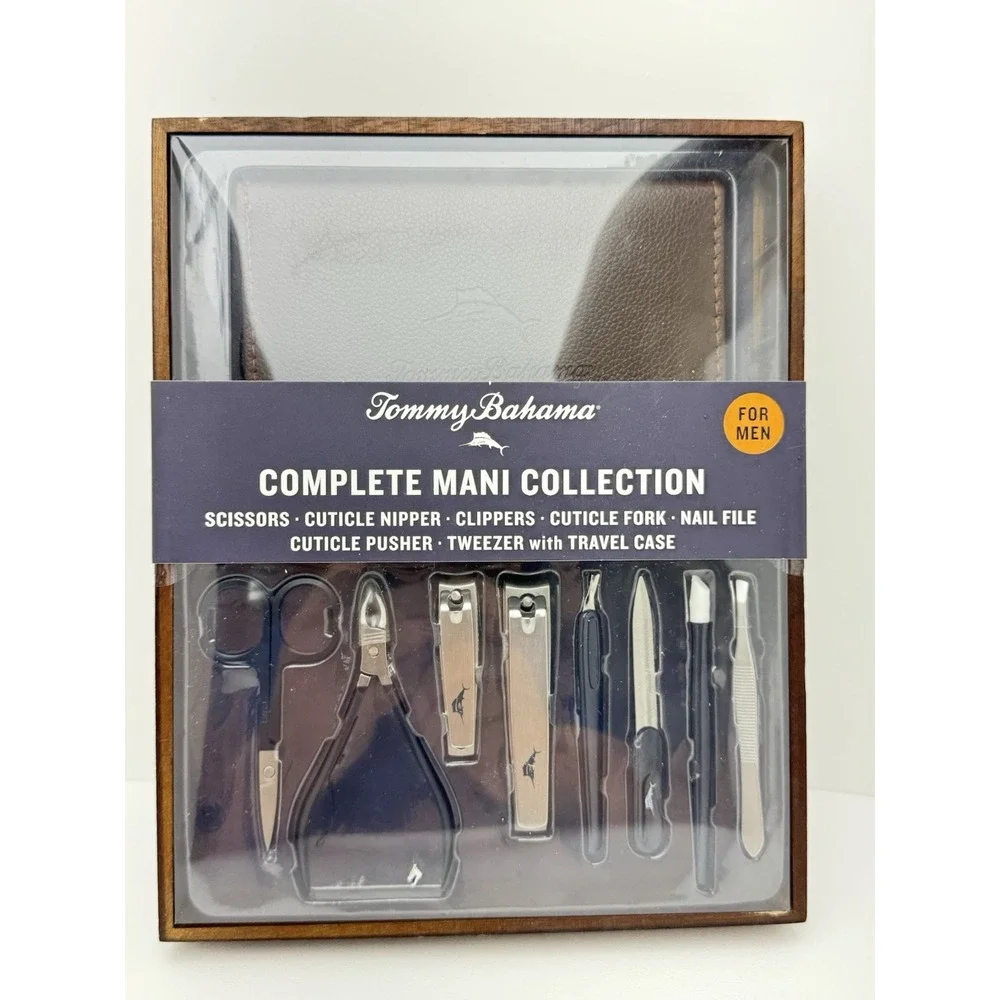 Tommy Bahama Men's Mani Set Collection Kit w/ Storage 8 Tools Case Brown NIB